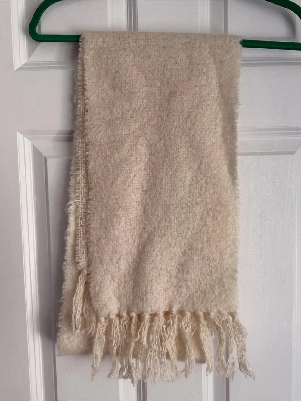 Donegal Designs Cream Mohair and Wool Blend Long Scarf from Ireland with Fringe